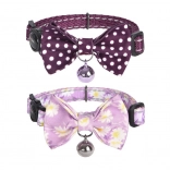 ensemble de 2 colliers pour chat Dogness – calame violet et pois violets avec nœud et grelot