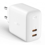 Chargeur secteur AUKEY Omnia Duo PA-B4, 2× USB‑C, Power Delivery 3.0, GaN, 65 W, blanc