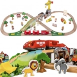 Circuit de train en bois 3,2 m – grand set de 57 pièces avec grue
