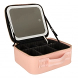 Trousse de maquillage de voyage avec miroir LED et grossissement 10×, rose