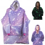 Sweat-plaid oversize lumineux avec capuche, violet à licornes