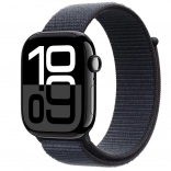 Apple Watch Série 10 GPS, boîtier en aluminium 46 mm couleur onyx avec bracelet sportif en encre