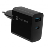 chargeur secteur Natec Ribera GaN 1x USB-A + 1x USB-C 65W noir