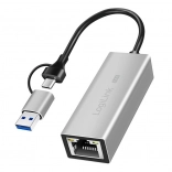 Adaptateur USB‑A/USB‑C vers Ethernet 2,5G, gris