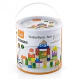 Jeu de construction en bois ferme – 50 blocs dans un seau