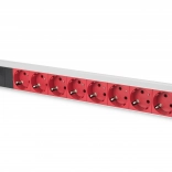 Barrette d’alimentation pour rack 19″ DIGITUS, 8× prises Schuko rouges, entrée C14, câble 2 m, 10 A, aluminium