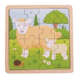 Puzzle encadré en bois brebis et agneau BIGJIGS TOYS, 18 pièces