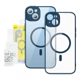 Coque magnétique transparente et verre trempé Baseus pour iPhone 14 Plus bleu