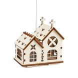 Double église en bois à suspendre avec bougie LED