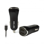 chargeur voiture 2× USB + USB‑C 2,1 A noir