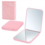 Miroir de poche avec éclairage LED rose