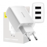 Chargeur secteur BASEUS 17 W, 3× USB, blanc