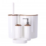 Ensemble d'accessoires de salle de bains 5 pièces BERRETTI, blanc avec éléments en bois