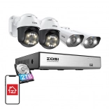 Kit de caméras IP ZOSI 2× C296 Wi‑Fi 5MP et 2× C182 Wi‑Fi 8MP avec NVR 8 canaux et HDD 2 To