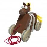Cheval en bois à tirer cliquetant