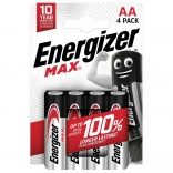 Piles alcalines LR6/AA Energizer MAX, paquet de 4 pièces
