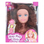 Tête à coiffer brunette pour coiffures d’enfants avec accessoires