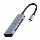 Hub USB‑C 4 ports, 3× USB 2.0 et 1× USB 3.1, conception en aluminium