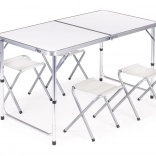 Table de camping pliante avec 4 tabourets MultiGarden, blanc