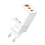 Chargeur secteur 65 W GaN avec 2× USB‑C et USB‑A, blanc