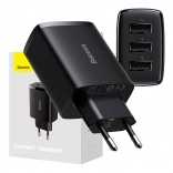 Chargeur secteur rapide BASEUS 17 W, 3× USB, noir