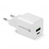 Chargeur secteur GaN 1x USB, 1x USB‑C 20W QC3.0 blanc