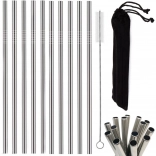 Set de 10 pailles réutilisables en acier inoxydable avec brosse et étui