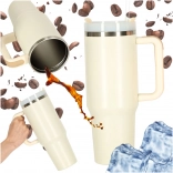 Tasse isotherme crème avec paille et anse 1200 ml