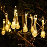 Guirlande lumineuse gouttes de pluie solaire pour jardin 6,5 m, 30 LED, blanc chaud