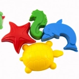 Moules en plastique pour sable – animaux marins, lot de 4 pièces dans un filet