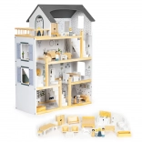 Maison de poupées avec ensemble de 17 pièces de meubles en bois ECOTOYS