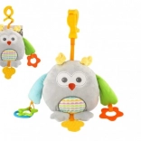 Hibou en peluche pour poussette et lit 18 × 18 cm, avec anneaux de dentition et clip