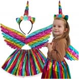 Costume de licorne avec ailes arc-en-ciel et serre-tête