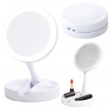 Miroir de table cosmétique avec éclairage LED et grossissement 10×, blanc