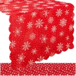 Longue nappe de Noël rouge avec flocons blancs 220 x 35 cm