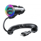 Chargeur de voiture Joyroom avec 2x USB et câble Lightning noir