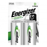 Batteries rechargeables D ENERGIZER Power Plus 2500 mAh, 2 pcs, préchargées
