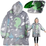 couverture enfant lumineuse à capuche 2-en-1 – gris avec dinosaures
