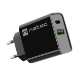 Chargeur secteur NATEC Ribera 1x USB‑A + 1x USB‑C 20 W noir