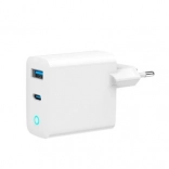 Chargeur rapide USB‑A/USB‑C GaN 30 W avec LED, PD et QC 3.0 – blanc