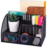 Organisateur de bureau avec 6 compartiments et tiroir, noir