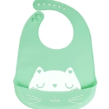 Bavoir en silicone avec poche pour enfants - vert, chat