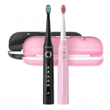 Brosses à dents soniques FAIRYWILL avec lot de têtes et étui (noir et rose)
