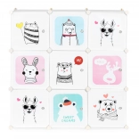 armoire modulaire pour enfants à 9 portes avec motifs d’animaux ModernHome