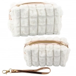 Trousse de maquillage en peluche blanche avec poignée