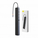Concentrateur USB‑C 12‑en‑1 BASEUS EliteJoy Gen2 avec 2× HDMI, DP, 3× USB 3.0, PD 100 W, RJ45 et lecteur SD/TF (gris foncé)