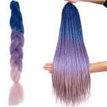 Tresses synthétiques ombré avec mèches scintillantes, bleu‑violet‑rose, 60 cm