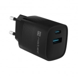 Natec Ribera GaN chargeur USB 30 W, 1x USB-A, 1x USB-C, noir