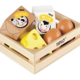 Tidlo caisse en bois avec produits laitiers et œufs