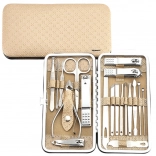 Set de manucure et pédicure en étui, beige, 20 pièces